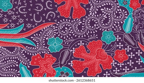 Decorative floral pattern textile art design background, batik east java vector illustration.