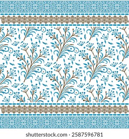 decorative floral pattern with traditional embroidery motif and ethnic border design
