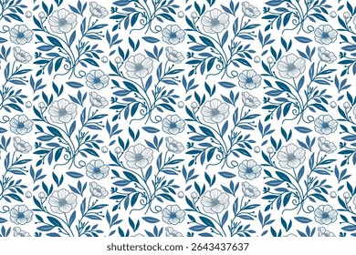 decorative floral print with hand drawn line art botanicals for wrapping paper bedsheet cover fabric and women wear textile inspiration

