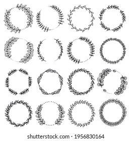 Decorative floral round frames black vector set