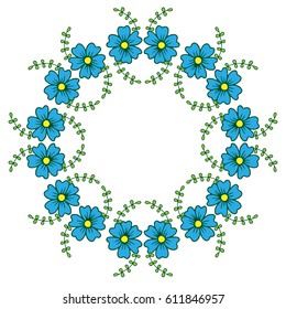 Decorative floral round frames with blue flower for design template. Vector flower wreath for card, invitation, posters, texture backgrounds, placards, banners.