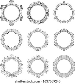 Decorative Floral Round Frames Set