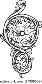 Ornamento decorativo de pergamino floral diseñado para talla y herramientas de cuero. 