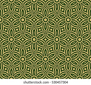 decorative floral seamless pattern background. Luxury texture for wallpaper, invitation. Vector illustration. gold on green.