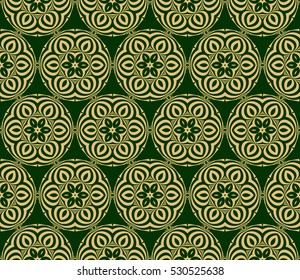 decorative floral seamless pattern background. Luxury texture for wallpaper, invitation. Vector illustration. gold on green.
