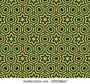 decorative floral seamless pattern background. Luxury texture for wallpaper, invitation. Vector illustration. gold on green.