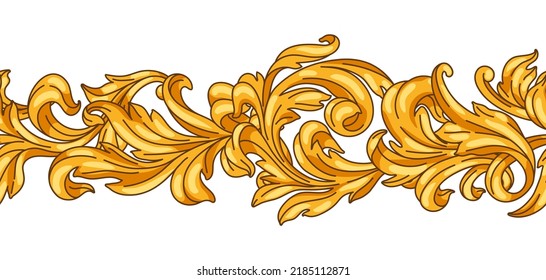 Decorative floral seamless pattern in baroque style. Golden curling plant.