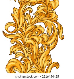 Decorative floral seamless pattern in baroque style. Golden curling plant.