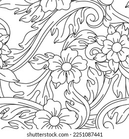 Decoración floral sin costuras en estilo barroco. Planta de curling negro.