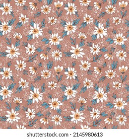 Dekoratives, nahtloses, blumengeschmücktes Muster in beigen Farben. Ditsy-Print-Vektorgrafik