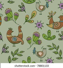 decorative floral seamless pattern with birds