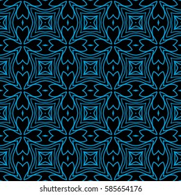 decorative floral seamless pattern. black, blue color. vector illustration. for invitation, greeting card, wallpaper, interior design