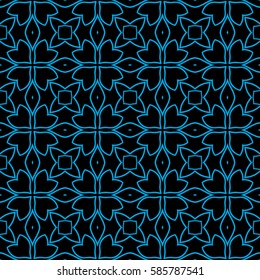 decorative floral seamless pattern. black, blue color. vector illustration. for invitation, greeting card, wallpaper, interior design