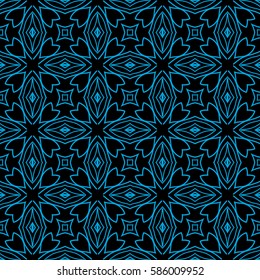 decorative floral seamless pattern. black, blue color. vector illustration. for invitation, greeting card, wallpaper, interior design