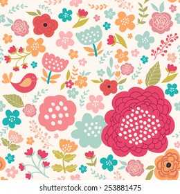 Decorative floral seamless pattern in bright spring colors.