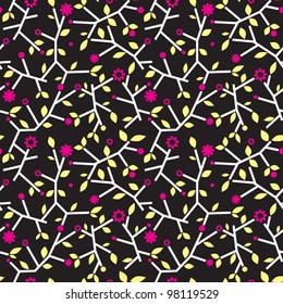 Decorative floral seamless pattern bright flowers black background
