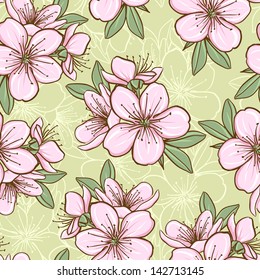 Decorative floral seamless pattern with cherry blossom