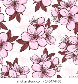 Decorative floral seamless pattern with cherry blossom
