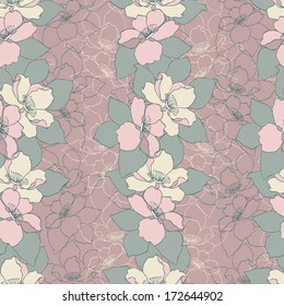 Decorative floral seamless pattern with cherry blossom