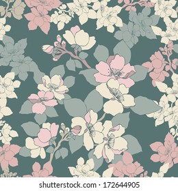Decorative floral seamless pattern with cherry blossom