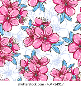 Decorative floral seamless pattern with cherry blossom
