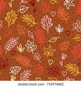 Decorative floral seamless pattern with cute simple doodle leaves