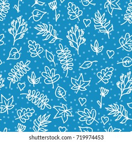 Decorative floral seamless pattern with cute simple doodle leaves