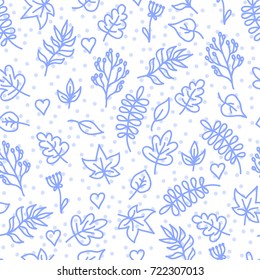 Decorative floral seamless pattern with cute simple doodle leaves