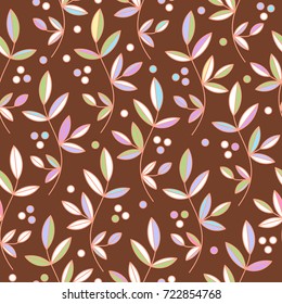 Decorative floral seamless pattern with cute simple doodle leaves