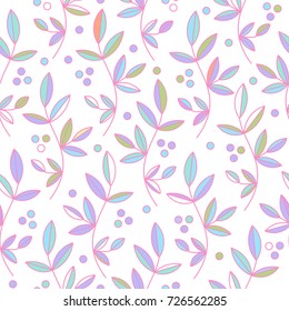 Decorative floral seamless pattern with cute simple doodle leaves
