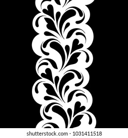 Decorative floral seamless pattern. The design of the ribbons and edges. Decoration card, cover, fabric, paper, wrapping, wallpaper. The border is hand drawing. Lacy ornament.
