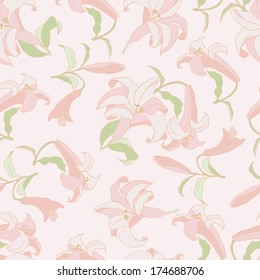 Decorative floral seamless pattern with flower lilies