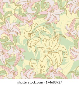 Decorative floral seamless pattern with flower lilies