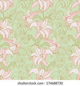 Decorative floral seamless pattern with flower lilies