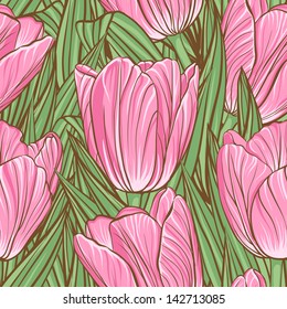 Decorative floral seamless pattern with flowers of tulips