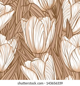Decorative floral seamless pattern with flowers of tulips