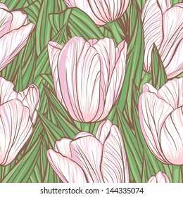 Decorative floral seamless pattern with flowers of tulips