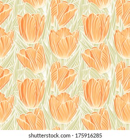 Decorative floral seamless pattern with flowers of tulips