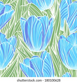 Decorative floral seamless pattern with flowers of tulips