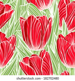 Decorative floral seamless pattern with flowers of tulips