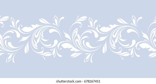 Decorative floral seamless pattern with flowers. The design of the ribbons and edges. Decoration card, cover, fabric, paper, wrapping, wallpaper. The border is hand drawing. Lace ornament.