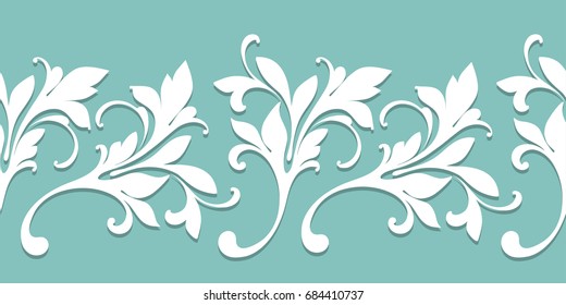 Decorative floral seamless pattern with flowers. The design of the ribbons and edges. Decoration card, cover, fabric, paper, wrapping, wallpaper. The border is hand drawing. Lace ornament.