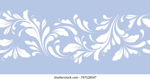 Decorative floral seamless pattern with flowers. The design of the ribbons, edges, decoration card, cover, fabric, paper, wrapping, wallpaper. The lacy border is hand drawing. Lace ornament.