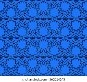 decorative floral seamless pattern. geometric ornament. vector illustration. for interior design, wallpaper, fabric, invitation, textile. blue, black color