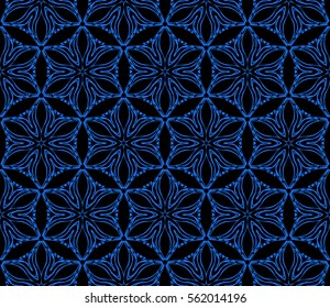 decorative floral seamless pattern. geometric ornament. vector illustration. for interior design, wallpaper, fabric, invitation, textile. blue, black color