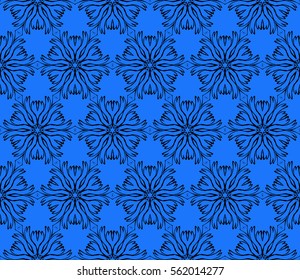 decorative floral seamless pattern. geometric ornament. vector illustration. for interior design, wallpaper, fabric, invitation, textile. blue, black color