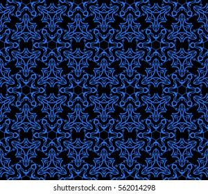 decorative floral seamless pattern. geometric ornament. vector illustration. for interior design, wallpaper, fabric, invitation, textile. blue, black color