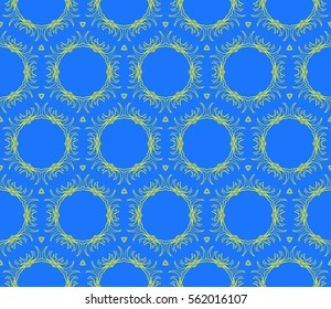 decorative floral seamless pattern. geometric ornament. vector illustration. for interior design, wallpaper, fabric, invitation, textile. blue, yellow color