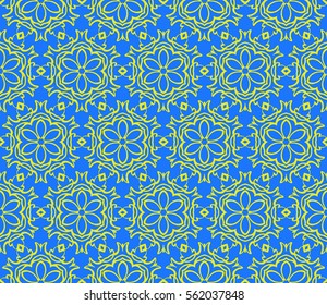 decorative floral seamless pattern. geometric ornament. vector illustration. for interior design, wallpaper, fabric, invitation, textile. blue, yellow color