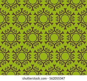 decorative floral seamless pattern. geometric ornament. vector illustration. for interior design, wallpaper, fabric, invitation, textile. green, dark red color